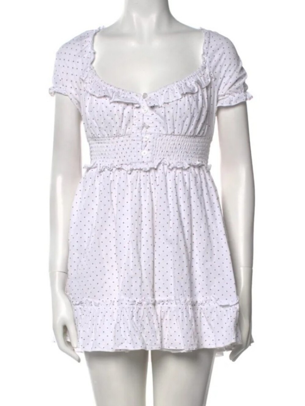 Majorelle Dress Women XS White Polka Dot Puff Sleeve Smocked Mini Dress Designer